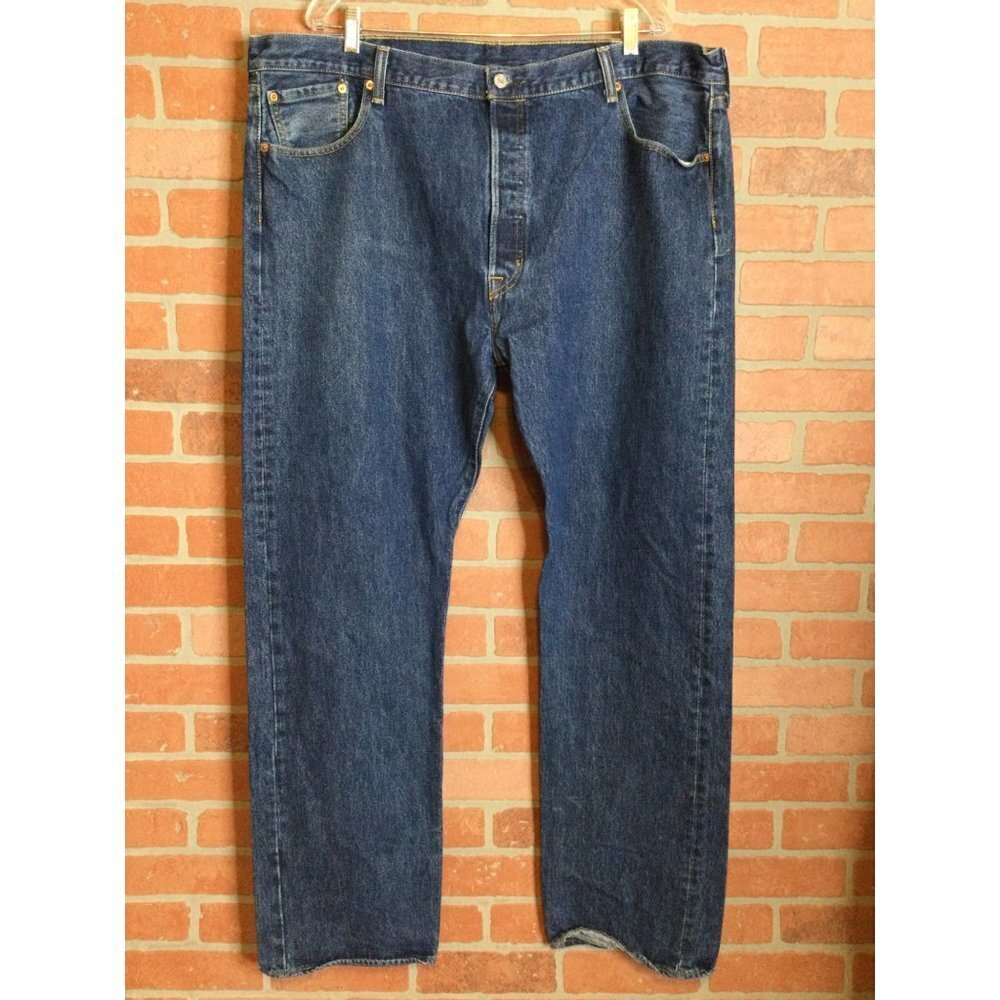 Mens Levis 501 Button Fly Jeans Straight Leg Dark Wash 44 x 34